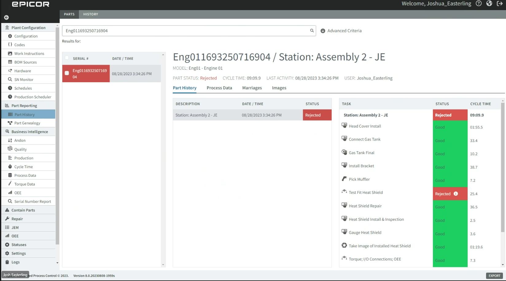 screenshot of Epicor Connected Process Control